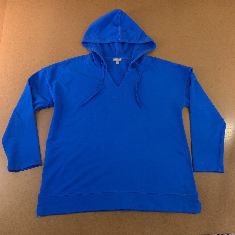 T by Talbots Womens Size Large Cobalt Blue Knit V Neck Hooded Pullover